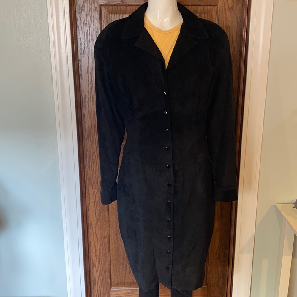 Vintage Positano Pelle Black Leather Suede Button Down Jacket